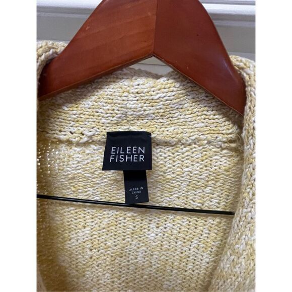 Eileen Fisher Yellow & White Shaw Collar Single Button Cardigan Sweater sz S EUC - Picture 3 of 9